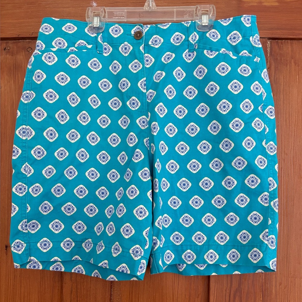 Kim Rogers Teal Printed Flat-Front Shorts 12